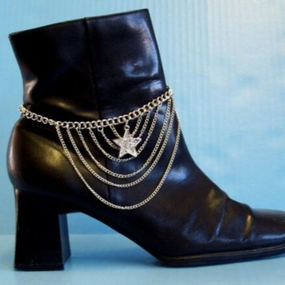 PAVE CRYSTAL STAR CHAIN SILVER BOOT ANKLET JEWELRY